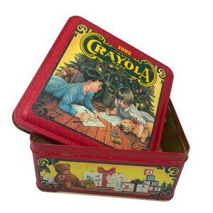 Crayola Tin Holiday Christmas With Lid Gift Square Vintage 1992 Empty NO CRAYONS